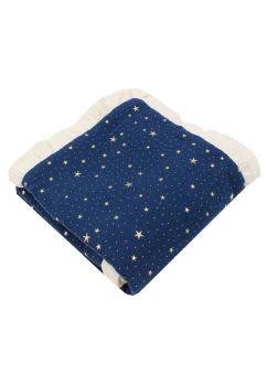 Paturica dubla muselina, Metalic Stars cu volanas, bleumarin, 100x80 cm