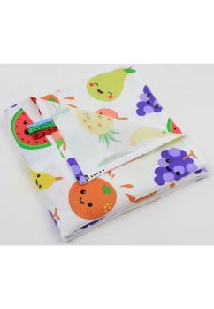 Paturica flanel bumbac, Fruits, multicolor, 75 x 100 cm