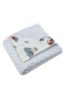 Paturica minky, little animals, verso bumbac, 80x100cm, gri