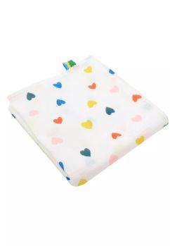 Paturica muselina, Maxi, Colorful hearts, alb, 100 x 135 cm