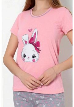 Pijama femei, pantalon scurt, Iepurasul Fifi, bumbac, roz