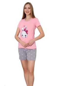 Pijama femei, pantalon scurt, Iepurasul Fifi, bumbac, roz