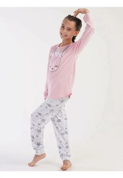 Pijama maneca lunga, bumbac, little rabbit, roz