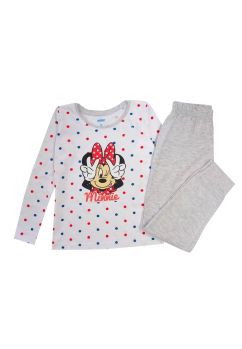 Pijama ML, bumbac, cu imprimeu, alba cu buline, pantaloni gri