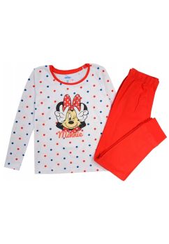 Pijama ML, bumbac, cu imprimeu, alba cu buline, pantaloni rosii