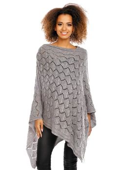 Poncho tricotat, acril, gri deschis