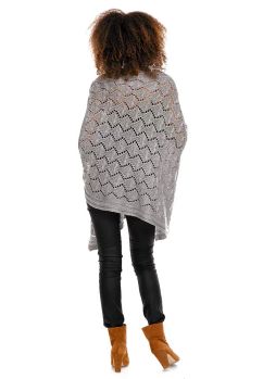 Poncho tricotat, acril, gri deschis