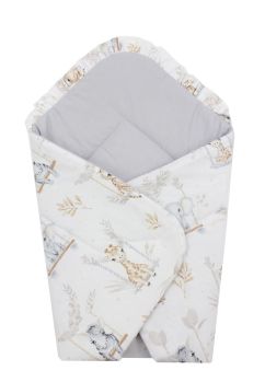 Port bebe multifunctional, Animalute pe leagan, bumbac, crem cu gri , 75x75 cm