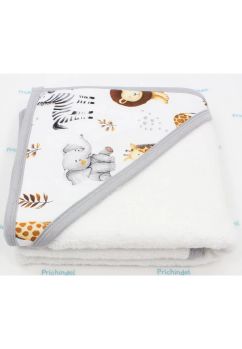 Prosop cu gluga, bumbac, Girafa, alb, 80 x 100 cm