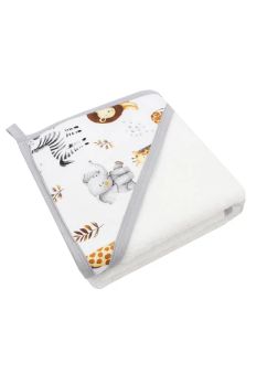Prosop cu gluga, bumbac, Girafa, alb, 80 x 100 cm