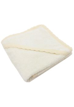 Prosop cu gluga, bumbac, Sisi, cu dantela, crem, 80 x 100 cm