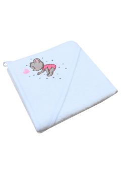 Prosop cu gluga, bumbac, Teddy bear Pink, alb, 80 x 100 cm