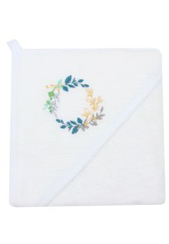 Prosop cu gluga, Frunzulite multicolore, bumbac si muselina, alb, 80 x 100 cm