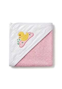 Prosop cu gluga, little duck, muselina si bumbac, roz, 80x100 cm