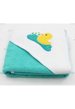 Prosop cu gluga, little duck, muselina si bumbac, turcoaz, 80x100 cm
