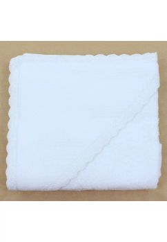 Prosop cu gluga, muselina si bumbac, Ica, cu dantela, alb, 80 x 100 cm