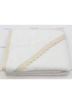 Prosop cu gluga, Olivia cu dantela crem, bumbac, alb, 80 x 90 cm