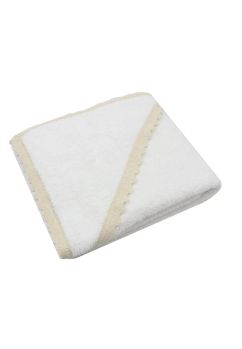 Prosop cu gluga, Olivia cu dantela crem, bumbac, alb, 80 x 90 cm
