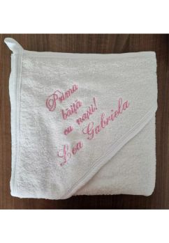 Prosop cu gluga pentru brodat, bumbac, alb, 80 x 100 cm