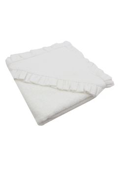 Prosop cu gluga si volanas, Cleo, muselina verso frotir, bumbac, alb, 80 x 100 cm