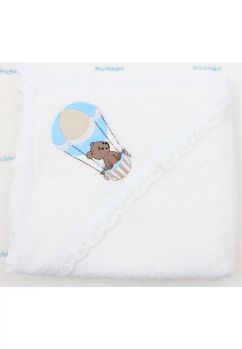 Prosop cu gluga, Ursul Teddy in balon, bumbac, alb, 80 x 100 cm