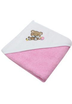 Prosop cu gluga, Ursulet cu minge, bumbac, roz, 80 x 100 cm