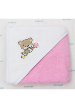 Prosop cu gluga, Ursulet cu minge, bumbac, roz, 80 x 100 cm