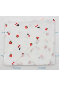 Prosop muselina, capsuni si cirese, cu gluga, alb, 80 x 100 cm