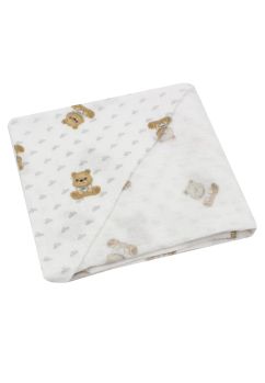Prosop muselina, cu gluga, bumbac, Little bear, alb, 80 x 100 cm