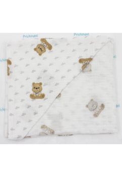 Prosop muselina, cu gluga, bumbac, Little bear, alb, 80 x 100 cm
