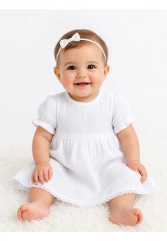 Rochie maneca scurta, muselina, Raluca, alb