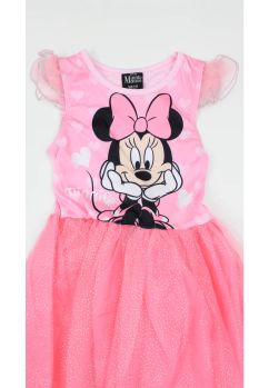 Rochie poliester, tutu, Minnie cu inimioare, roz