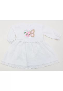 Rochita botez, maneca lunga, din muselina, Butterfly, alb