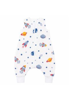 Sac de dormit cu picioare, un strat, planete si rachete, muselina, alb