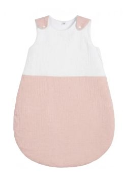 Sac de dormit din muselina, cu umplutura, bulinute metalice, roz