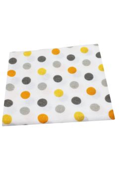 Scutec bumbac, alb cu buline galbene si gri, 80x70 cm