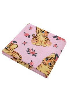 Scutec muselina bumbac, Little tiger, roz, 75x70 cm
