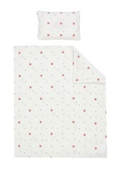Set 2 piese, plapumioara si perna, muselina, bumbac organic, Inimioare rosii, 120x60cm