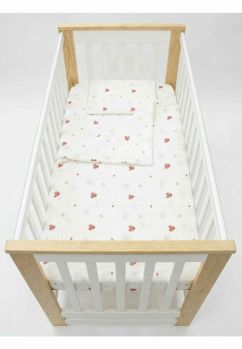 Set 2 piese, plapumioara si perna, muselina, bumbac organic, Inimioare rosii, 120x60cm