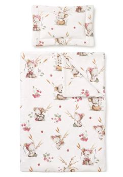 Set 2 piese, plapumioara si perna, muselina, bumbac organic, Soricelul Riki, 120x60 cm, multicolor