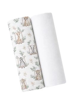 Set 2 scutece, Animale pe leagan, flanel bumbac, multicolor, 80x70cm