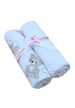 Set 2 scutece, bumbac, Ursulet pe norisor, crem cu alb, 80x70cm