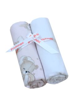 Set 2 scutece, bumbac, Ursulet pe norisor, roz cu alb, 80x70cm