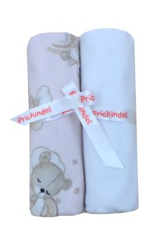 Set 2 scutece, bumbac, Ursulet pe norisor, roz cu alb, 80x70cm