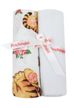 Set 2 scutece, Little tiger, muselina si finet, bumbac, alb, 75x70cm