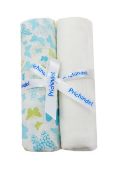 Set 2 scutece, muselina, Butterfly turcoaz, 75 x 70 cm, multicolor