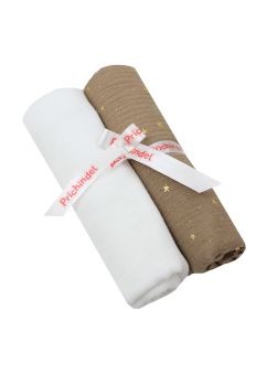 Set 2 scutece, muselina, Metalic stars, bej cu alb, 80 x 67 cm