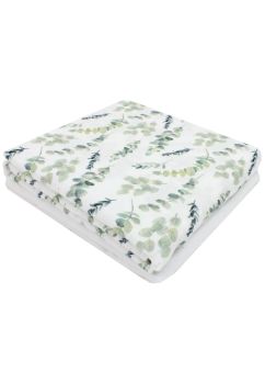 Set 2 scutece, muselina si finet, green leaves, alb, 65 x 80 cm