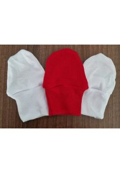 Set 3 manusi bebe, alb cu rosu