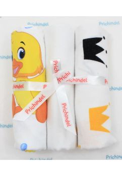 Set 3 scutece, bumbac, coronite galbene si Ducks, multicolor, 80x70cm